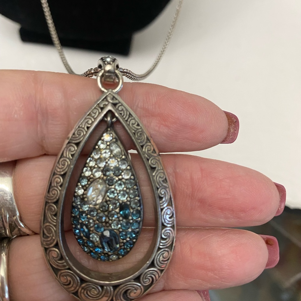 💍💎 SALE Brighton Crystal Voyage Silver Necklace Blue Teardrop Count My Blessings - Picture 2 of 4